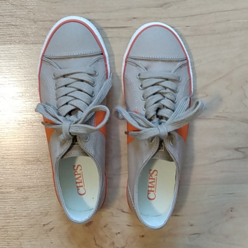 NWOT CHAPS Canvas Tan / Orange Sneakers 6.5